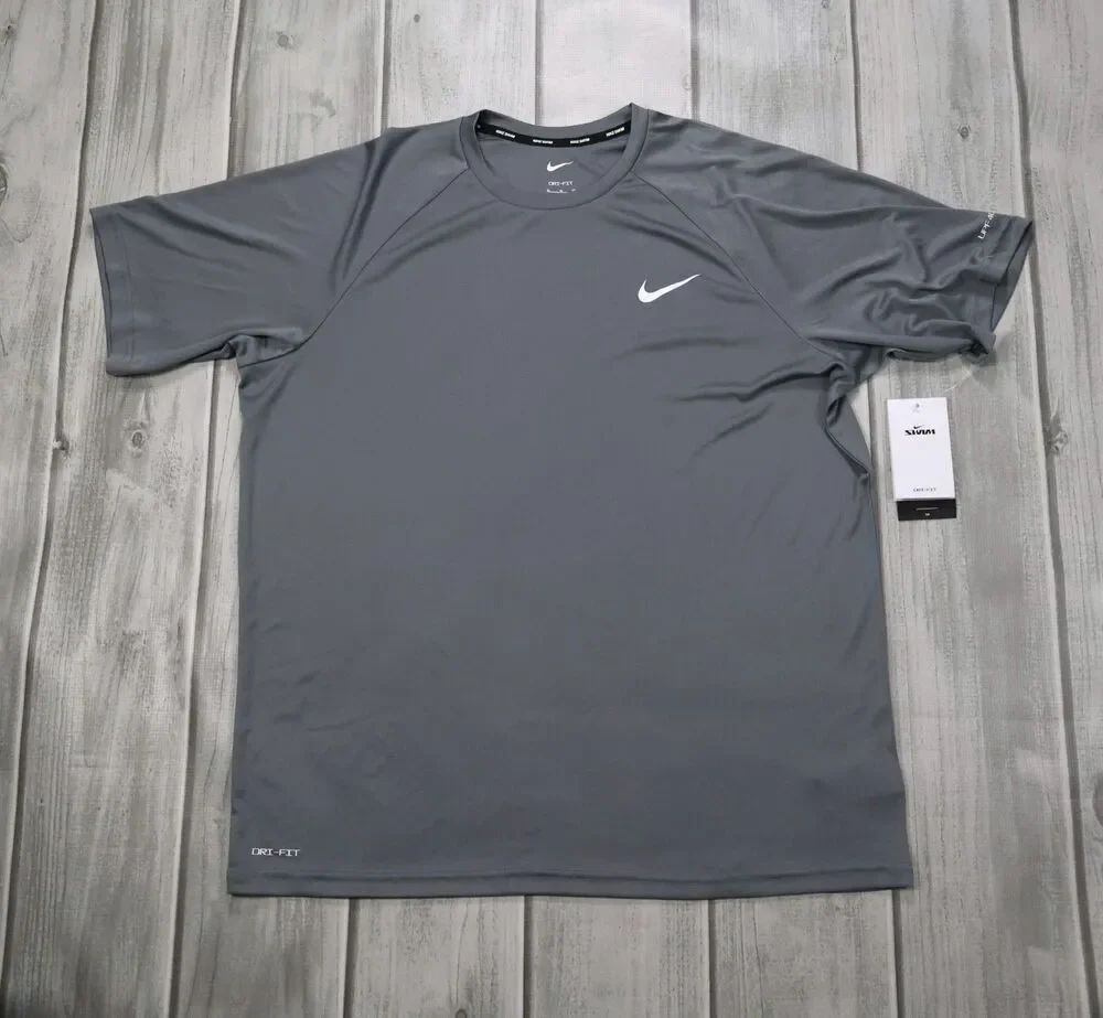 NEW Nike Swim Hydroguard Essential Men's Dri-FIT UV Short Sleeve Top Gray UPF 40